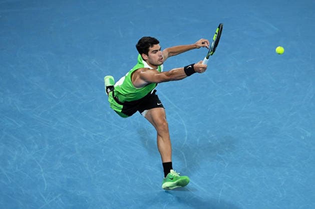 TENNIS AUSTRALIAN OPEN, Carlos Alcaraz of Spain in action during the men™s singles final against Novak Djokovic of Serbia on day 15 of the 2026 Australian Open tennis tournament at Melbourne Park in Melbourne, Sunday, February 1, 2026. ( NO ARCHIVING MELBOURNE VICTORIA AUSTRALIA  Copyright: xJAMESxROSSx 20260201144218243616