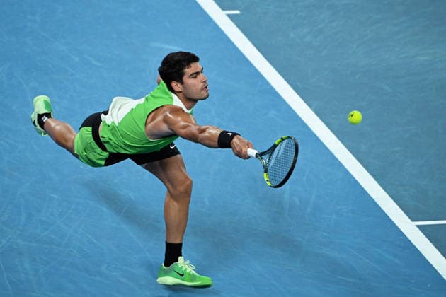 TENNIS AUSTRALIAN OPEN, Carlos Alcaraz of Spain in action during the men™s singles final against Novak Djokovic of Serbia on day 15 of the 2026 Australian Open tennis tournament at Melbourne Park in Melbourne, Sunday, February 1, 2026. ( NO ARCHIVING MELBOURNE VICTORIA AUSTRALIA  Copyright: xJAMESxROSSx 20260201182917274960