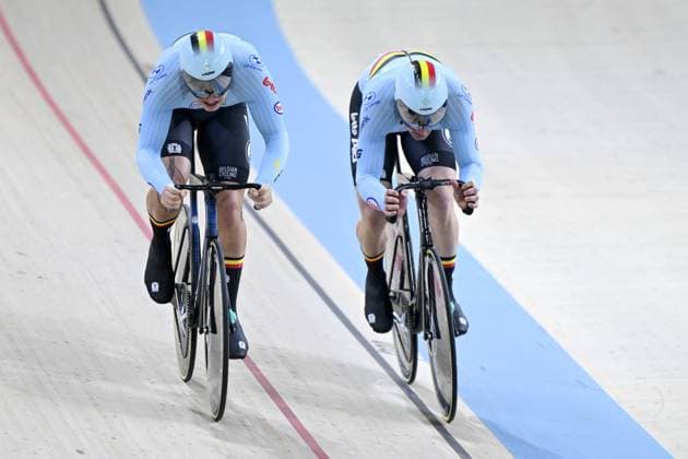 Belgian Yeno Vingerhoets and Belgian Lowie Nulens pictured in action during the men s Team Sprint qualifications at the first day of the 2026 UEC Track Elite European Championships, in Konya, Turkey, Sunday 01 February 2026. The European Championships take place from 01 to 05 February 2026. DIRKxWAEM  x160220020x