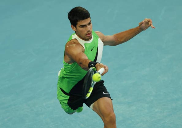 February 1, 2026, Melbourne, Victoria, Australia: CARLOS ALCARAZ of Spain during the match against N. Djokovic of Serbia in the final of Australian Open, Melbourne, Australia. Melbourne Australia - ZUMAc278 20260201_zsp_c278_026 Copyright: xMarcinxCholewinskix