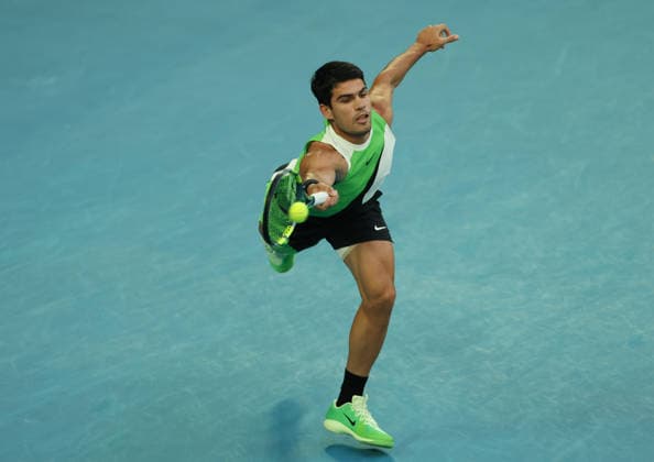 February 1, 2026, Melbourne, Victoria, Australia: CARLOS ALCARAZ of Spain during the match against N. Djokovic of Serbia in the final of Australian Open, Melbourne, Australia. Melbourne Australia - ZUMAc278 20260201_zsp_c278_028 Copyright: xMarcinxCholewinskix