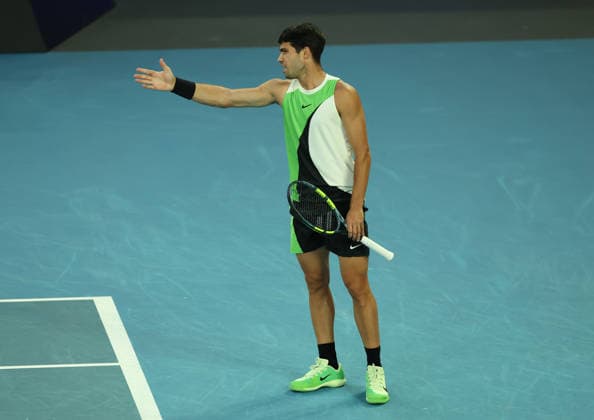 February 1, 2026, Melbourne, Victoria, Australia: CARLOS ALCARAZ of Spain during the match against N. Djokovic of Serbia in the final of Australian Open, Melbourne, Australia. Melbourne Australia - ZUMAc278 20260201_zsp_c278_031 Copyright: xMarcinxCholewinskix