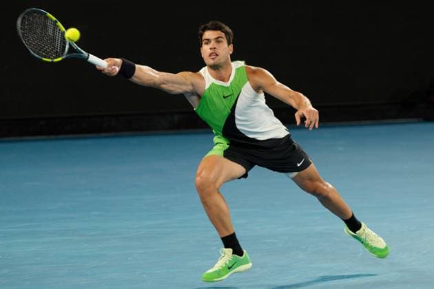 February 1, 2026: 1st seed CARLOS ALCARAZ of Spain in action against 4th seed NOVAK DJOKOVIC of Serbia on Rod Laver Arena in the Men s Singles Final match on day 15 of the 2026 Australian Open in Melbourne, Australia. Cal Media Melbourne Australia - ZUMAc04_ 20260201_faf_c04_016 Copyright: xSydneyxLowx