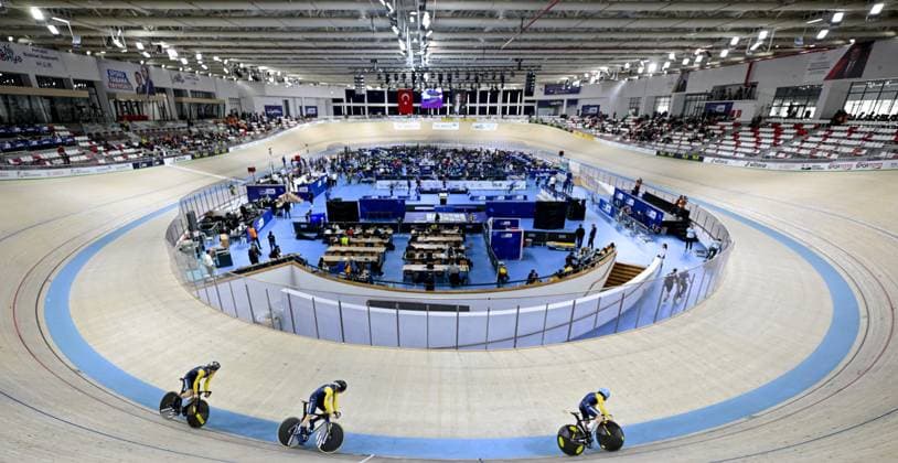 General view of the track on the first day of the 2026 UEC Track Elite European Championships, in Konya, Turkey, Sunday 01 February 2026. The European Championships take place from 01 to 05 February 2026. DIRKxWAEM  x160222149x