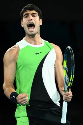 TENNIS AUSTRALIAN OPEN, Carlos Alcaraz of Spain reacts during the men™s singles final against Novak Djokovic of Serbia on day 15 of the 2026 Australian Open tennis tournament at Melbourne Park in Melbourne, Sunday, February 1, 2026. ( NO ARCHIVING MELBOURNE VICTORIA AUSTRALIA  Copyright: xJOELxCARRETTx 20260201179757773034