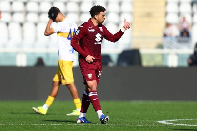Che Adams (Torino Fc) celebrates after scoring his team s first goal, Serie A, Torino FC v US Lecce , Olimpico, February 1, 2026, Turin, Italy.