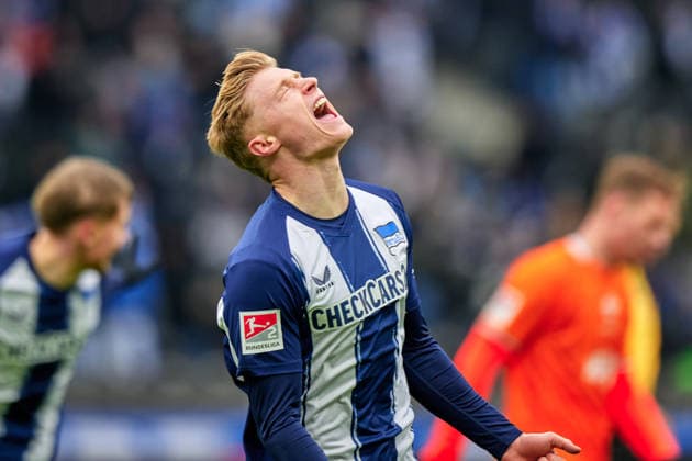 Julian Eitschberger Hertha BSC, 02 , Goal shot to 2 0, cheers, GER, Hertha BSC vs ,SV Darmstadt 98, 2 Bundesliga, Season 2025 2026, 20 Matchday, 01 02 2026 DFL REGULATIONS PROHIBIT ANY USE OF PHOTOGRAPHS AS IMAGE SEQUENCES AND OR QUASI VIDEO GER, Hertha BSC vs ,SV Darmstadt 98, 2 Bundesliga, Season 2025 2026, 20 Matchday, 01 02 2026 Berlin Copyright: xClaudiusxRauch,xEibner-Pressefotox xClaudiusxRauchx EP_CRH