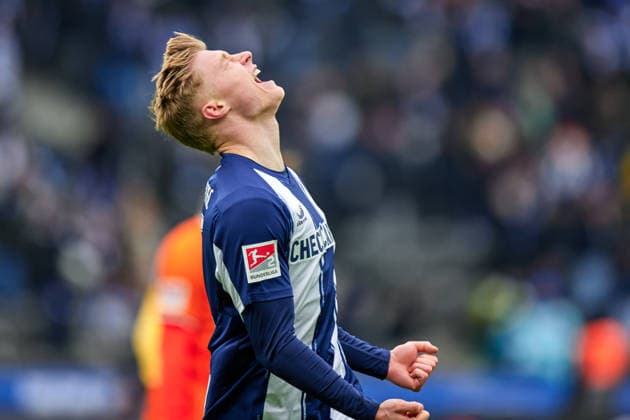 Julian Eitschberger Hertha BSC, 02 , Goal shot to 2 0, cheers, GER, Hertha BSC vs ,SV Darmstadt 98, 2 Bundesliga, Season 2025 2026, 20 Matchday, 01 02 2026 DFL REGULATIONS PROHIBIT ANY USE OF PHOTOGRAPHS AS IMAGE SEQUENCES AND OR QUASI VIDEO GER, Hertha BSC vs ,SV Darmstadt 98, 2 Bundesliga, Season 2025 2026, 20 Matchday, 01 02 2026 Berlin Copyright: xClaudiusxRauch,xEibner-Pressefotox xClaudiusxRauchx EP_CRH