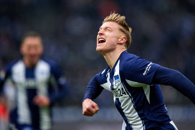 Julian Eitschberger Hertha BSC, 02 , Goal shot to 2 0, cheers, GER, Hertha BSC vs ,SV Darmstadt 98, 2 Bundesliga, Season 2025 2026, 20 Matchday, 01 02 2026 DFL REGULATIONS PROHIBIT ANY USE OF PHOTOGRAPHS AS IMAGE SEQUENCES AND OR QUASI VIDEO GER, Hertha BSC vs ,SV Darmstadt 98, 2 Bundesliga, Season 2025 2026, 20 Matchday, 01 02 2026 Berlin Copyright: xClaudiusxRauch,xEibner-Pressefotox xClaudiusxRauchx EP_CRH