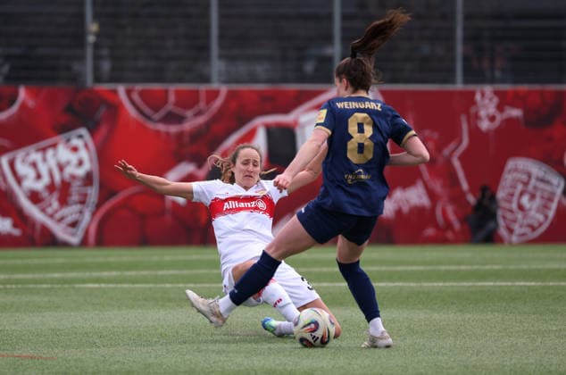 01 02 2026, Germany, Stuttgart, Soccer 2 Womens Bundesliga, Matchday 15, VfB Stuttgart vs SG 99 Andernach, f l Tamar Lea Dongus VfB , Maren Weingarz SG