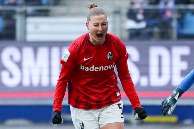 Julia Stierli SC Freiburg celebrates her goal for 0 1, Google Pixel Frauen Bundesliga, Hamburger SV v SC Freiburg, Volksparkstadion, February 1, 2026 in Hamburg, Germany Photo by Marco Steinbrenner DeFodi Images Julia Stierli SC Freiburg celebrates after scoring her teams first goal, Google Pixel Womens Bundesliga, Hamburger SV v SC Freiburg, Volksparkstadion, February 1, 2026 in Hamburg, Germany Photo by Marco Steinbrenner DeFodi Images DFB DFL REGULATIONS PROHIBIT ANY USE OF PHOTOGRAPHS AS IMAGE SEQUENCES AND OR QUASI VIDEO