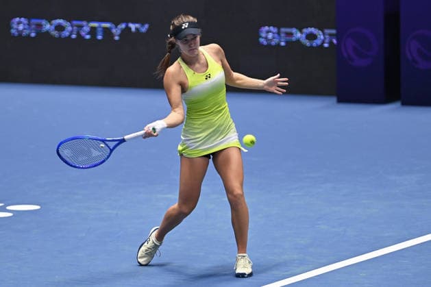 Vendula Valdmanova of Czech Republic returns a ball to Gabriela Knutsonova of Czech Republic during the WTA, Tennis Damen women s tennis tournament Ostrava Open match on February 1, 2026, in Ostrava, Czech Republic. (CTKxPhoto JaroslavxOzana) CTKPhotoP2026020103627  CTKPhotoP2026020103627
