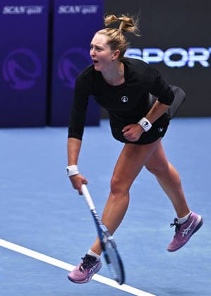 Gabriela Knutsonova of Czech Republic returns a ball to Vendula Valdmanova of Czech Republic during the WTA, Tennis Damen women s tennis tournament Ostrava Open match on February 1, 2026, in Ostrava, Czech Republic. (CTKxPhoto JaroslavxOzana) CTKPhotoP2026020103629  CTKPhotoP2026020103629