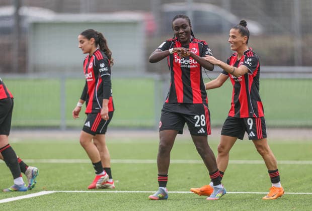 GER, Frankfurt, Eintracht Frankfurt II vs VfR Warbeyen, 2 Womens Bundesliga, Football, DFB, Season 2025 2026, Stadion am Bretanobad, 15 Matchday in picture Mira Arouna Eintracht Frankfurt II 28 scores the goal to 1 0, Cheers, joy and emotions after the goal DFB DFL REGULATIONS PROHIBIT ANY USE OF PHOTOGRAPHS AS IMAGE SEQUENCES AND OR QUASI VIDEO, 01 02 2026 Copyright: HMBxMedia HendrikxHamelau