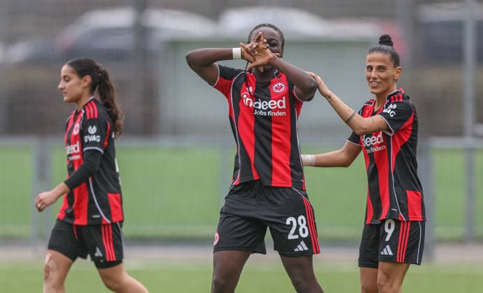 GER, Frankfurt, Eintracht Frankfurt II vs VfR Warbeyen, 2 Womens Bundesliga, Football, DFB, Season 2025 2026, Stadion am Bretanobad, 15 Matchday in picture Mira Arouna Eintracht Frankfurt II 28 scores the goal to 1 0, Cheers, joy and emotions after the goal DFB DFL REGULATIONS PROHIBIT ANY USE OF PHOTOGRAPHS AS IMAGE SEQUENCES AND OR QUASI VIDEO, 01 02 2026 Copyright: HMBxMedia HendrikxHamelau