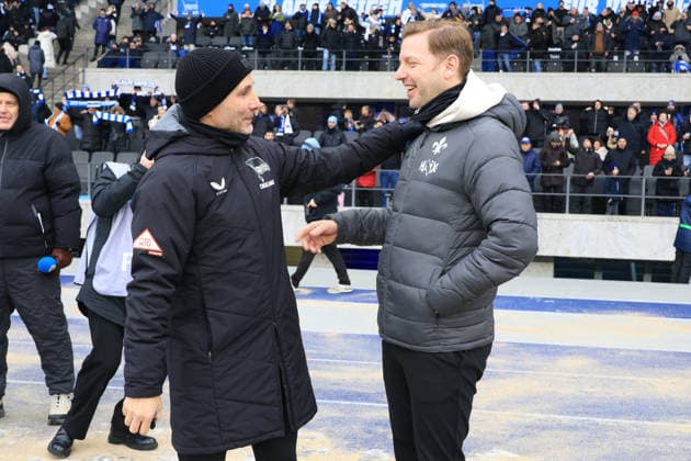 DEU, DFL, 2 FBL, Hertha BSC vs Darmstadt, 01 02 2026, Berliner Olympiastadion, Berlin, DEU, DFL, 2 FBL, Hertha BSC vs Darmstadt, im Bild Cheftrainer Stefan Leitl Hertha BSC Berlin , Trainer Florian Kohfeldt Darmstadt DFL regulations prohibit any use of Photographs as image sequences and or quasi video nordphotoxGmbHx xEngler nph00076