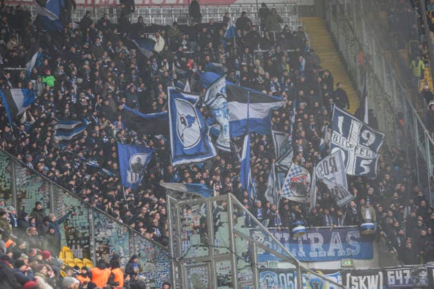 01 02 2026, xomx, Soccer 2 Bundesliga, Dynamo Dresden Arminia Bielefeld v l Fans Bielefeld DFL DFB REGULATIONS PROHIBIT ANY USE OF PHOTOGRAPHS as IMAGE SEQUENCES and or QUASI VIDEO Dresden