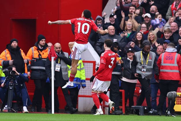 Nottingham Forest v Crystal Palace, Premier League Morgan Gibbs-White of Nottingham Forest celebrates his opening goal during the Nottingham Forest v Crystal Palace Premier League match at the City Ground, West Bridgford, England on 1 February 2026 Credit: Ryan Crockett Every Second Media Editorial use only. All images are copyright Every Second Media Limited. No images may be reproduced without prior permission. All rights reserved. Premier League and Football League images are subject to licensing agreements with Football DataCo Limited. see https: www.football-dataco.com Copyright: xIMAGO EveryxSecondxMediax ESM-1783-0018 RyanxCrockettx xEveryxSecondxMediax