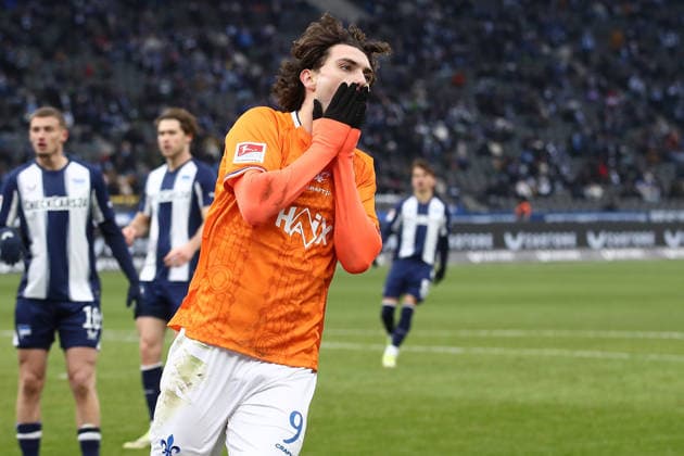 01 02 2026, xtgx, Soccer 2 Bundesliga, Hertha BSC Berlin SV Darmstadt 98 v l Fraser Hornby SV Darmstadt 98 Disappointed, sad, frustrated DFL DFB REGULATIONS PROHIBIT ANY USE OF PHOTOGRAPHS as IMAGE SEQUENCES and or QUASI VIDEO Berlin