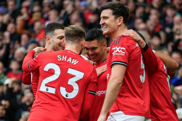 Manchester United, ManU v Fulham, Premier League Casemiro (18) of Manchester United celebrates scoring to make it 1-0 during the Premier League match between Manchester United and Fulham at Old Trafford, Manchester, UK on 1 February 2026. Manchester Old Trafford Greater Manchester UK Editorial use only DataCo restrictions apply See www.football-dataco.com , Copyright: xConorxMolloyx PSI-23668-0055