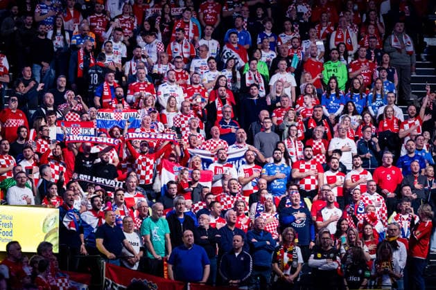 HERNING, DENMARK - FEBRUARY 1: Fans Croatia during the EHF EURO 2026 Placement match 3 4 between Iceland vs Croatia at Jyske Bank Boxen Arena on February 1, 2026 in Herning, Denmark. Midtjylland Denmark Copyright: xMarioxM.xKobergx