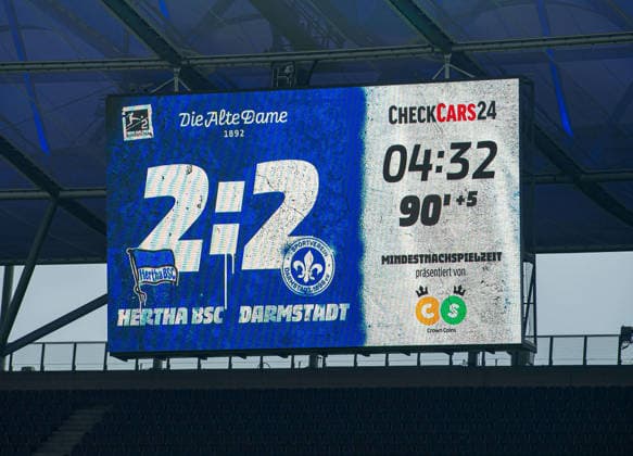 Soccer, Men, Season 2025 2026, 2 Bundesliga 20 Matchday , Hertha BSC SV Darmstadt 98, Scoreboard with 2 2 Final Score, 01 02 2026, Copyright: xSebastianxRäppold MatthiasxKochx