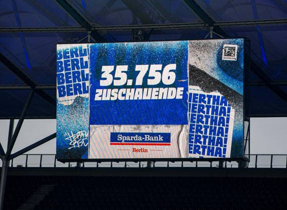 Soccer, Men, Season 2025 2026, 2 Bundesliga 20 Matchday , Hertha BSC SV Darmstadt 98, Scoreboard with number of spectators 35756, 01 02 2026, Copyright: xSebastianxRäppold MatthiasxKochx