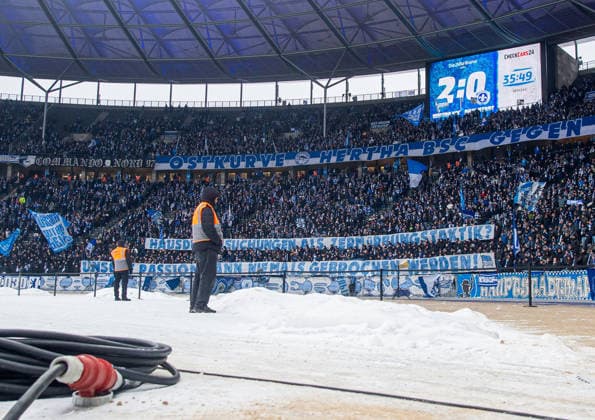 Football, Men, Season 2025 2026, 2 Bundesliga 20 Matchday , Hertha BSC SV Darmstadt 98, Hertha fans with banners House searches as an attrition tactic Our passion can never be broken , 01 02 2026, Copyright: xSebastianxRäppold MatthiasxKochx