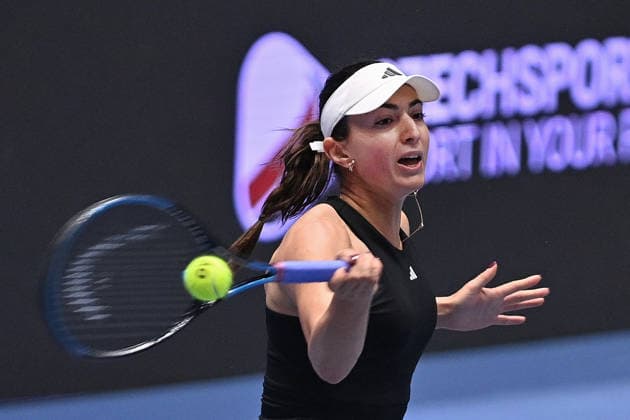 Elina Avanesyan of Armenia returns a ball to Moyuka Uchijima of Japan during the WTA, Tennis Damen women s tennis tournament Ostrava Open match on February 1, 2026, in Ostrava, Czech Republic. (CTKxPhoto JaroslavxOzana) CTKPhotoP2026020104195  CTKPhotoP2026020104195