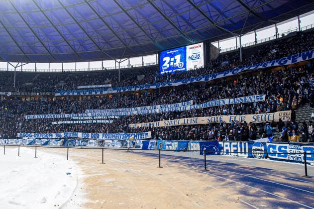 Soccer, Men, Season 2025 2026, 2 Bundesliga 20 Matchday , Hertha BSC SV Darmstadt 98, Fans of Hertha with banners against the ASOG reform, 01 02 2026, Copyright: xSebastianxRäppold MatthiasxKochx