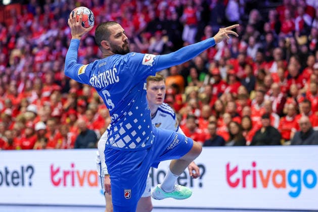 01 02 2026, Handball, Men s EHF EURO 2026, Iceland Croatia, Jyske Bank Boxen in Herning, Denmark, Placement Match 3 4 Mario Sostaric Croatia 06 Denmark