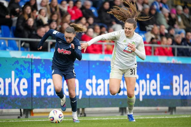 Soccer Google Pixel Women Bundesliga, Matchday 16, TSG Hoffenheim SV Werder Bremen on 01 02 2026 in Hoffenheim Dietmar Hopp Stadion , Germany, Season 2025 2026 DFB DFL REGULATIONS PROHIBIT ANY USE OF PHOTOGRAPHS as IMAGE SEQUENCES and or QUASI VIDEO Janssens, Jill 9,TSG in duel with Alber, Mara 37,SVW Hoffenheim Dietmar Hopp Stadion Germany Copyright: xChristophxKinzingerx