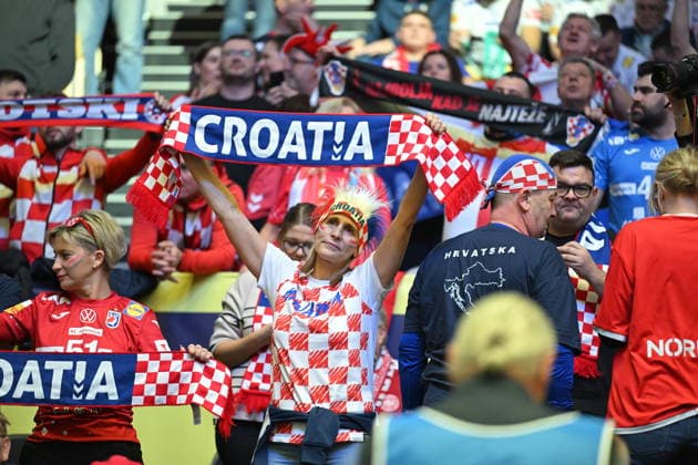 Herning, Denmark, 010226. Jyske Bank Boxen Hall. Third place match of the European Handball Championship, Iceland - Croatia. In the photo: fans before the game. Photo: Ante Cizmic CROPIX Hrvatska Copyright: xxAntexCizmicx rukomet_navijaci15-010226