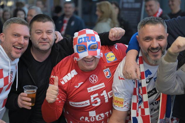 Herning, Denmark, 010226. Jyske Bank Boxen Hall. Third place match of the European Handball Championship, Iceland - Croatia. In the photo: fans before the game. Photo: Ante Cizmic CROPIX Hrvatska Copyright: xxAntexCizmicx rumomet_navijaci3-010226