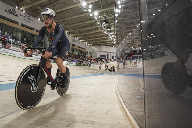 2026 UEC European Track cycling, Rad, Radsport, Bahnrad, Bahn Championships kick off in Konya KONYA, TURKIYE - FEBRUARY 1: Athletes compete qualifying sprint for men during 2026 UEC Track Cycling European Championships, organized in collaboration between the Turkish Cycling Federation and the European Cycling Union (UEC), in Konya, Turkiye on February 1, 2026. Dilara Irem Sancar Anadolu Konya Turkey. Editorial use only. Please get in touch for any other usage.  Copyright: x2026xAnadoluxDilaraxIremxSancarx