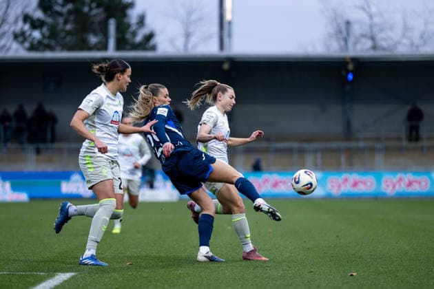 Selina Cerci TSG Hoffenheim, 29 in duel with Michelle Weiß Werder Bremen, 15 , Hanna Nemeth Werder Bremen, 23 , GER, TSG 1899 Hoffenheim vs SV Werder Bremen, Football Google Pixel Womens Bundesliga, Matchday 16, Season 2025 2026, 01 02 2026 DFB regulations prohibit any use of photographs as image sequences and or quasi video GER, TSG 1899 Hoffenheim vs SV Werder Bremen, Football Google Pixel Womens Bundesliga, Matchday 16, Season 2025 2026, 01 02 2026 Hoffenheim Copyright: xEibner-Pressefoto Memmlerx EP_MMR