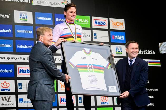 UCI World Championships 2026 Hulst HULST, THE NETHERLANDS - FEBRUARY 01 : His Higness King Willem-Alexander, King of The Netherlands, Van Der Poel Mathieu (Ned) on the podium during the 2026 UCI Cyclo-Cross World Championships for Women Under 23 on February 01, 2026 in Hulst, The Netherlands, 01 02 2026 Hulst The Netherlands  Copyright: xPeterxDexVoechtx