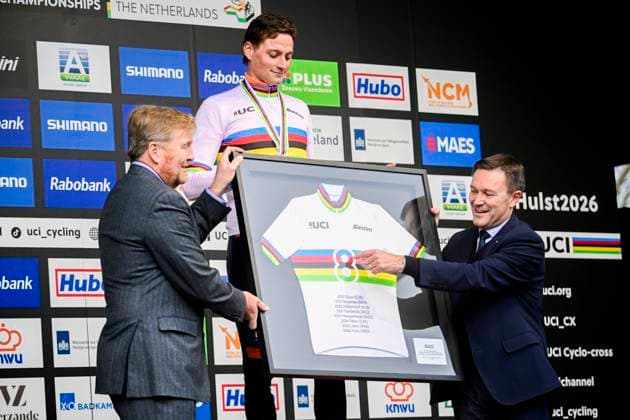 UCI World Championships 2026 Hulst HULST, THE NETHERLANDS - FEBRUARY 01 : His Higness King Willem-Alexander, King of The Netherlands, Van Der Poel Mathieu (Ned) on the podium during the 2026 UCI Cyclo-Cross World Championships for Women Under 23 on February 01, 2026 in Hulst, The Netherlands, 01 02 2026 Hulst The Netherlands  Copyright: xPeterxDexVoechtx