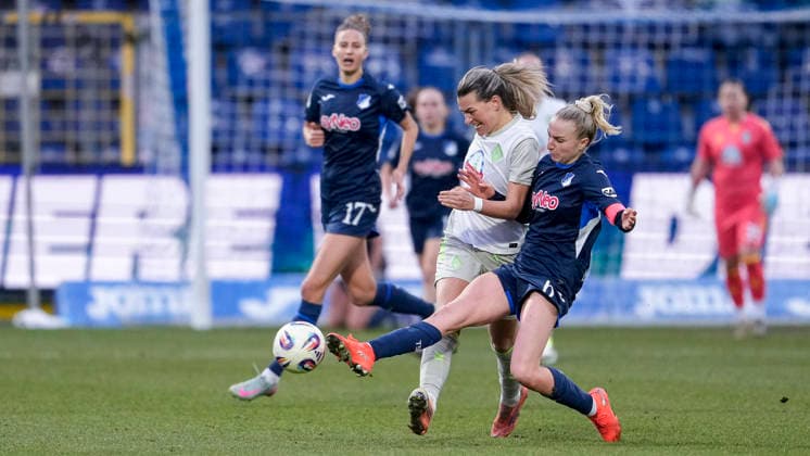 v li Medina Desic Werder, 9 , Vanessa Diehm TSG, 6 , duel, duel, tackle, tackling, dynamics, action, action, 01 02 2026, Sinsheim Hoffenheim Germany , Football, Google Pixel Women Bundesliga, TSG 1899 Hoffenheim SV Werder Bremen, DFB DFL REGULATIONS PROHIBIT ANY USE OF PHOTOGRAPHS AS IMAGE SEQUENCES AND OR QUASI VIDEO xozx