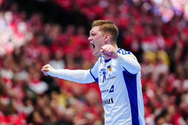 Goal celebration Ymir Oern Gislason Iceland, 11 DEN, Iceland vs Croatia, Handball, EHF European Championship 2026, Match for 3rd place, 01 02 2026 DEN, Iceland vs Croatia, Handball, EHF European Championship 2026, Match for 3rd place, 01 02 2026 Herning Copyright: xEibner-Pressefoto MarcelxvonxFehrnx EP_MFN