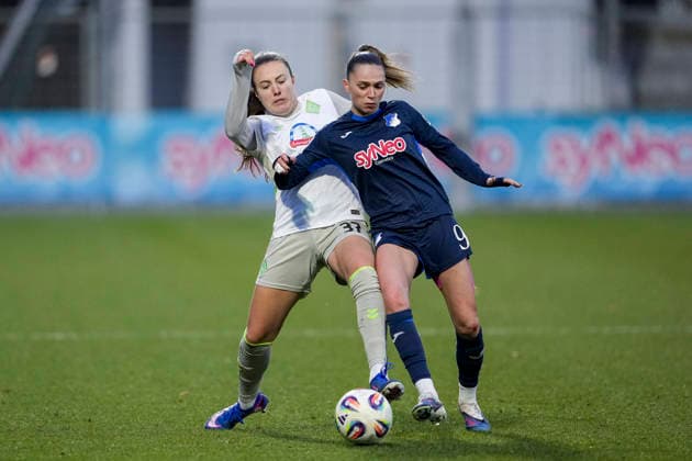 v li Mara Alber Werder, 37 , Jill Janssens TSG, 9 , duel, duel, tackle, tackling, dynamics, action, action, 01 02 2026, Sinsheim Hoffenheim Germany , Football, Google Pixel Women Bundesliga, TSG 1899 Hoffenheim SV Werder Bremen, DFB DFL REGULATIONS PROHIBIT ANY USE OF PHOTOGRAPHS AS IMAGE SEQUENCES AND OR QUASI VIDEO xozx