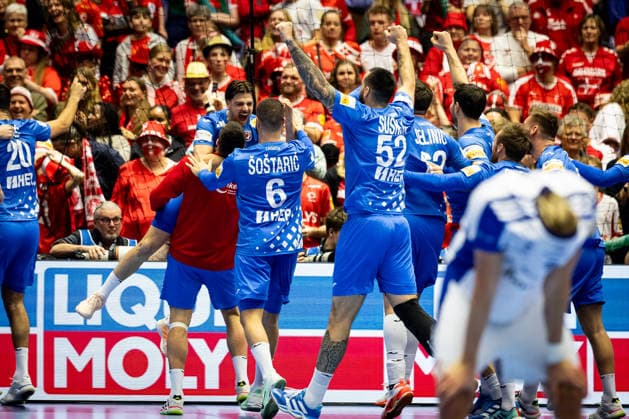 HERNING, DENMARK - FEBRUARY 1: celebration after victory team Croatia during the EHF EURO 2026 Placement match 3 4 between Iceland vs Croatia at Jyske Bank Boxen Arena on February 1, 2026 in Herning, Denmark. Midtjylland Denmark Copyright: xMarioxM.xKobergx