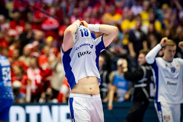 HERNING, DENMARK - FEBRUARY 1: Ellidi Vidarsson (Iceland, 18) after the game during the EHF EURO 2026 Placement match 3 4 between Iceland vs Croatia at Jyske Bank Boxen Arena on February 1, 2026 in Herning, Denmark. Midtjylland Denmark Copyright: xMarioxM.xKobergx