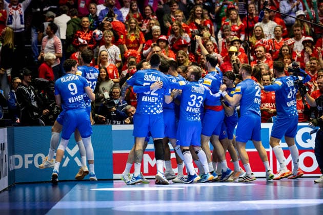 HERNING, DENMARK - FEBRUARY 1: celebration after victory team Croatia during the EHF EURO 2026 Placement match 3 4 between Iceland vs Croatia at Jyske Bank Boxen Arena on February 1, 2026 in Herning, Denmark. Midtjylland Denmark Copyright: xMarioxM.xKobergx