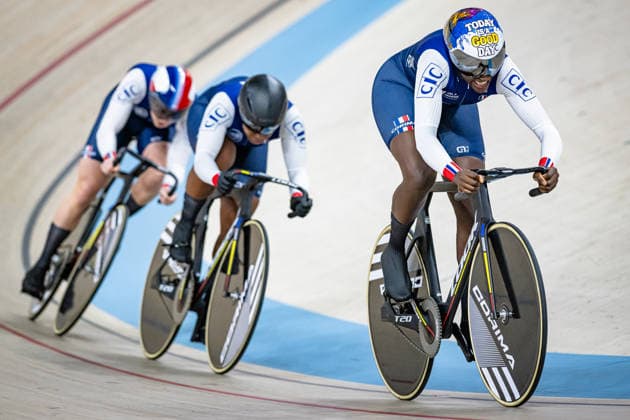 KOUAME Taky Marie Divine, DROUODE Marie Louisa, GROS Mathilde UEC Track Cycling European Championships Konya 2026 KOUAME Taky Marie Divine DROUODE Marie Louisa GROS Mathilde FRA France Landscape horizontal Landscape Event Event UEC Track Cycling European Championships 2026 Category Category Cycling Track Cycling European Championships Location Location Asia Turkey Konya Discipline Team Sprint Category Elite Women Distance m Date Date 01 02 2026 Sunday Day 1