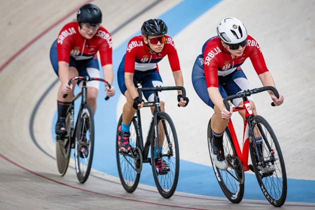 STEVANOVIÄÜ Irina, KULINÄaEVIÄÜ Nikolija, PAVLOVIC Marija UEC Track Cycling European Championships Konya 2026 STEVANOVIÄÜ Irina KULINÄaEVIÄÜ Nikolija PAVLOVIC Marija SRB Serbia Landscape horizontal Landscape Event Event UEC Track Cycling European Championships 2026 Category Category Cycling Track Cycling European Championships Location Location Asia Turkey Konya Discipline Team Sprint Category Elite Women Distance m Date Date 01 02 2026 Sunday Day 1