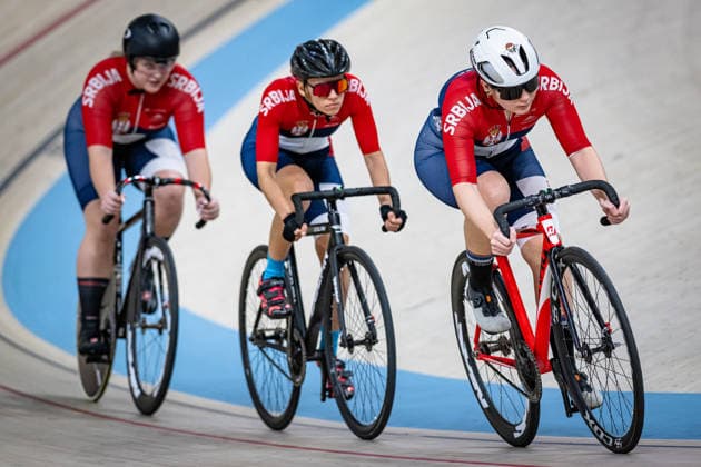 STEVANOVIÄÜ Irina, KULINÄaEVIÄÜ Nikolija, PAVLOVIC Marija UEC Track Cycling European Championships Konya 2026 STEVANOVIÄÜ Irina KULINÄaEVIÄÜ Nikolija PAVLOVIC Marija SRB Serbia Landscape horizontal Landscape Event Event UEC Track Cycling European Championships 2026 Category Category Cycling Track Cycling European Championships Location Location Asia Turkey Konya Discipline Team Sprint Category Elite Women Distance m Date Date 01 02 2026 Sunday Day 1