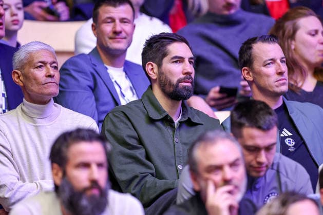 01 02 2026, Handball, Men s EHF EURO 2026, Iceland Croatia, Jyske Bank Boxen in Herning, Denmark, Placement Match 3 4 Nikola Karabatic in the stands next to Dominik Klein Denmark