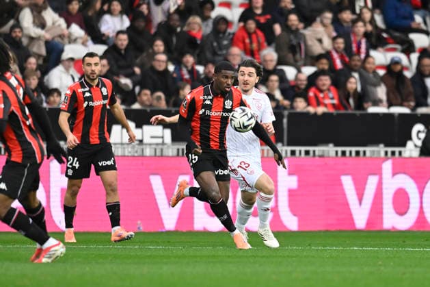FOOTBALL : Nice (OGCN) vs Brest (SB29) - ligue 1 - 1 2 26 Nice™s forward 25 Mohamed-Ali Cho and Brest™s midfielder 13 J. Chotard during the French L1 2025-2026 season football match between Nice (OGCN) and Brest (SB) at Allianz Riviera stadium of Nice, south France, on February 1, 2026. NICEFrance  Copyright: xFredericxDIDESx