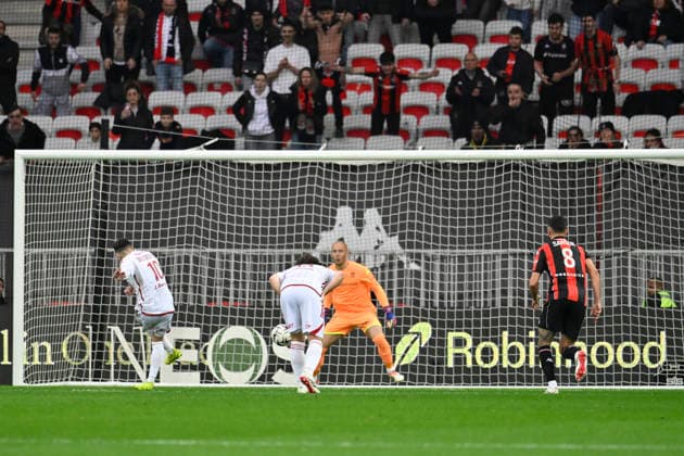 FOOTBALL : Nice (OGCN) vs Brest (SB29) - ligue 1 - 1 2 26 Brest™s forward 10 R. Del Castillo mark a goal during the French L1 2025-2026 season football match between Nice (OGCN) and Brest (SB) at Allianz Riviera stadium of Nice, south France, on February 1, 2026. NICEFrance  Copyright: xFredericxDIDESx